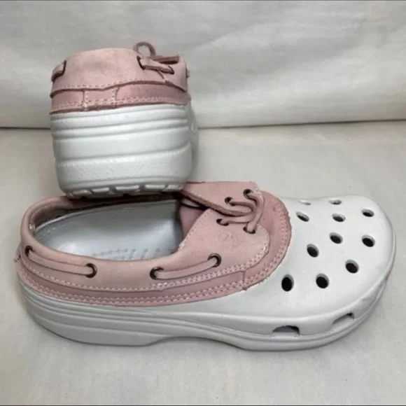 Rare Crocs islander pink leather mens 5 womens 7 unisex - Picture 4 of 7